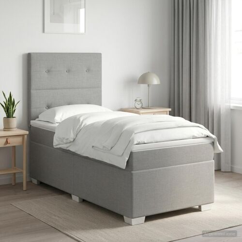 Boxspring krevet s madracem Svjetlosiva 100 x 200 cm Tkanina - Svjetlosiva 100 x 200 cm Prošiveno gumbima Cijena