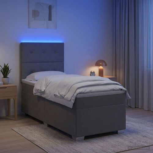 Boxspring krevet s madracem Svjetlosiva 100 x 200 cm Tkanina - Svjetlosiva 100 x 200 cm Prošiveno gumbima Cijena
