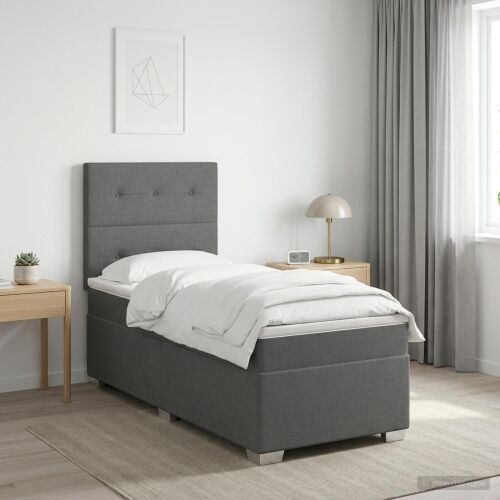 Boxspring krevet s madracem Tamnosiva 100 x 200 cm Tkanina - Tamnosiva 100 x 200 cm Prošiveno gumbima Cijena