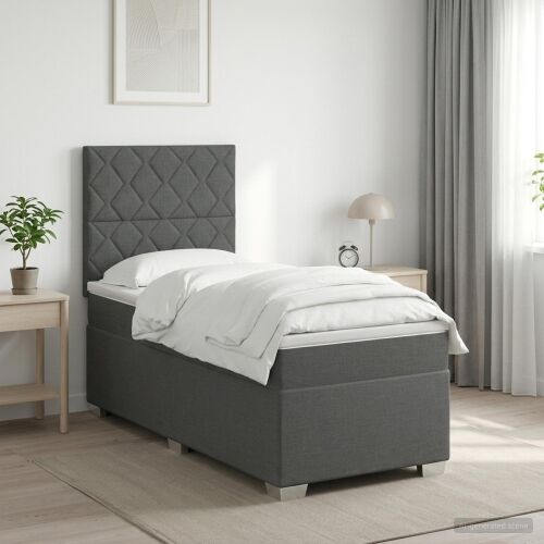 Boxspring krevet s madracem Tamnosiva 100 x 200 cm Tkanina - Tamnosiva 100 x 200 cm Dizajn s rombovima Cijena