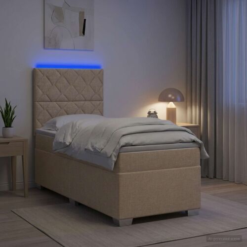 Boxspring krevet s madracem Krem 100 x 200 cm Tkanina - Krem 100 x 200 cm Dizajn s rombovima Cijena
