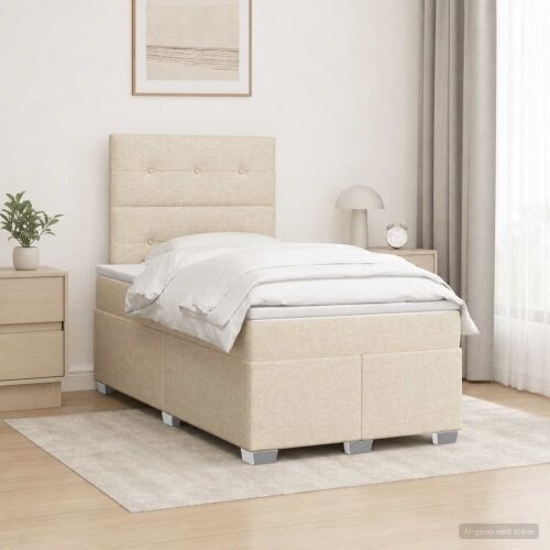Boxspring krevet s madracem Krem 120 x 200 cm Tkanina - Krem 120 x 200 cm Prošiveno gumbima Cijena