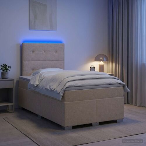 Boxspring krevet s madracem Krem 120 x 200 cm Tkanina - Krem 120 x 200 cm Prošiveno gumbima Cijena