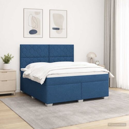 Boxspring krevet s madracem Plava 140 x 200 cm Tkanina - Plava 140 x 200 cm Dizajn s rombovima Cijena