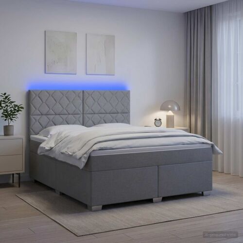 Boxspring krevet s madracem Svjetlosiva 160 x 200 cm Tkanina - Svjetlosiva 160 x 200 cm Dizajn s rombovima Cijena