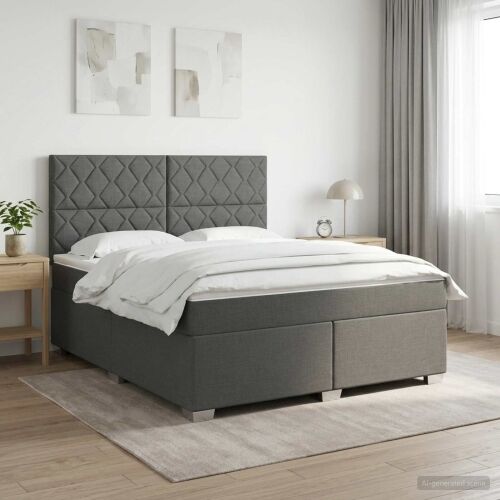 Boxspring krevet s madracem Tamnosiva 160 x 200 cm Tkanina - Tamnosiva 160 x 200 cm Dizajn s rombovima Cijena