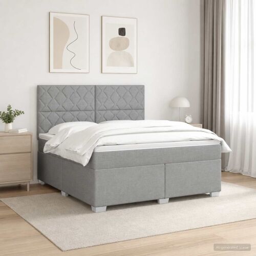 Boxspring krevet s madracem Svjetlosiva 180 x 200 cm Tkanina - Svjetlosiva 180 x 200 cm Dizajn s rombovima Cijena
