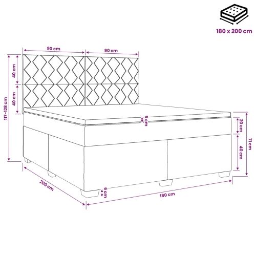 Boxspring krevet s madracem Tamnosiva 180 x 200 cm Tkanina - Tamnosiva 180 x 200 cm Dizajn s rombovima Cijena