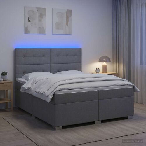 Boxspring krevet s madracem Svjetlosiva 200 x 200 cm Tkanina - Svjetlosiva 200 x 200 cm Prošiveno gumbima Cijena