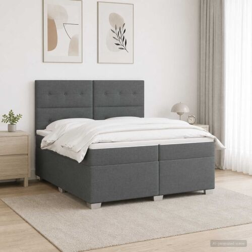 Boxspring krevet s madracem Tamnosiva 200 x 200 cm Tkanina - Tamnosiva 200 x 200 cm Prošiveno gumbima Cijena
