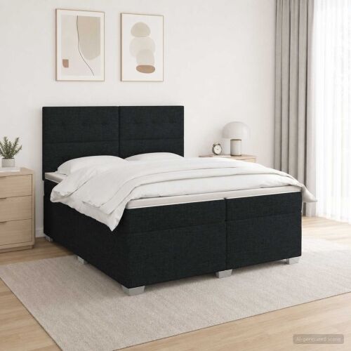 Boxspring krevet s madracem Crna 200 x 200 cm Tkanina - Crna 200 x 200 cm Prošiveno gumbima Cijena