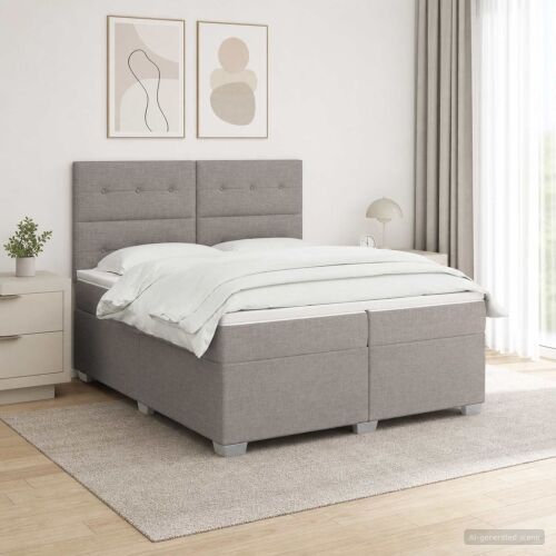 Boxspring krevet s madracem Sivosmeđa 200 x 200 cm Tkanina - Sivosmeđa 200 x 200 cm Prošiveno gumbima Cijena