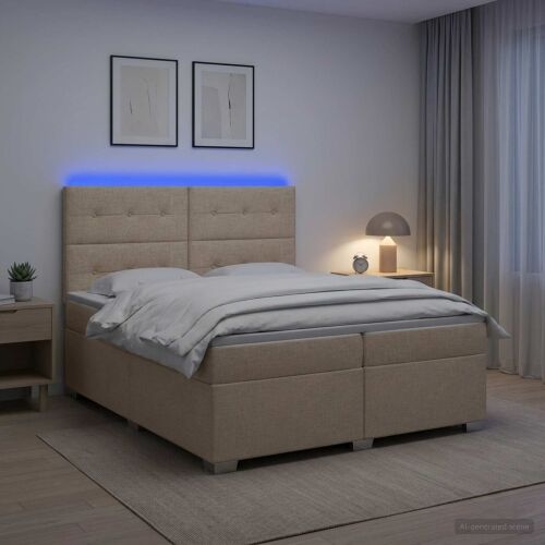 Boxspring krevet s madracem Krem 200 x 200 cm Tkanina - Krem 200 x 200 cm Prošiveno gumbima Cijena