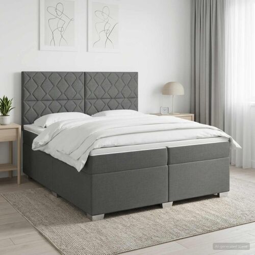 Boxspring krevet s madracem Tamnosiva 200 x 200 cm Tkanina - Tamnosiva 200 x 200 cm Dizajn s rombovima Cijena