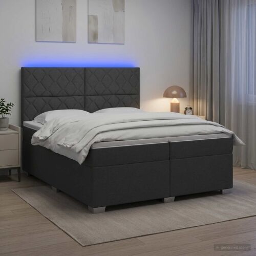 Boxspring krevet s madracem Tamnosiva 200 x 200 cm Tkanina - Tamnosiva 200 x 200 cm Dizajn s rombovima Cijena