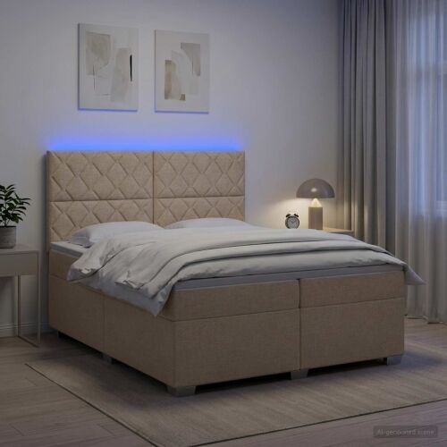 Boxspring krevet s madracem Krem 200 x 200 cm Tkanina - Krem 200 x 200 cm Dizajn s rombovima Cijena