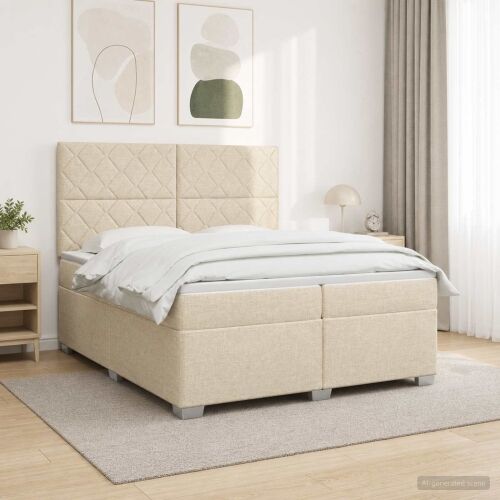 Boxspring krevet s madracem Krem 200 x 200 cm Tkanina - Krem 200 x 200 cm Dizajn s rombovima Cijena