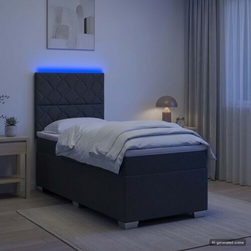 Krevet s box springom, madracem i LED-om Tamnosiva 90 x 190 cm - Tamnosiva jedna veličina Dizajn s rombovima Cijena
