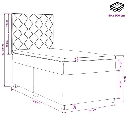 Boxspring krevet s madracem Crna 80 x 200 cm Baršun - Crna 80 x 200 cm Dizajn s rombovima Cijena