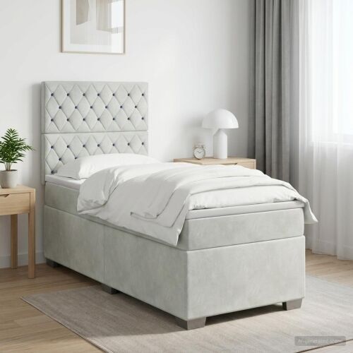 Boxspring krevet s madracem Svjetlosiva 90 x 190 cm Baršun - Svjetlosiva 90 x 190 cm Kristal s dugmadima Cijena