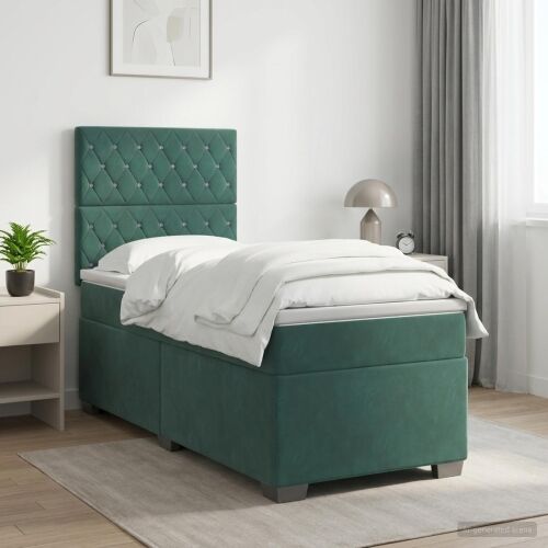 Boxspring krevet s madracem Tamnozelena 90 x 200 cm Baršun - Tamnozelena 90 x 200 cm Kristal s dugmadima Cijena