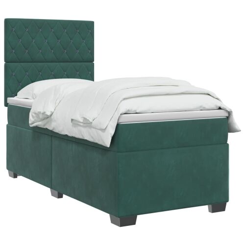 Boxspring krevet s madracem Tamnozelena 90 x 200 cm Baršun - Tamnozelena 90 x 200 cm Kristal s dugmadima Cijena