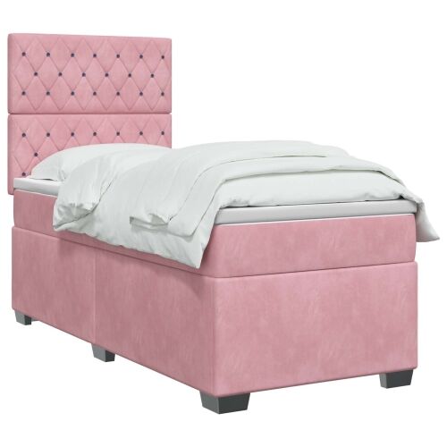 Boxspring krevet s madracem Ružičasta 90 x 200 cm Baršun - Ružičasta 90 x 200 cm Kristal s dugmadima Cijena