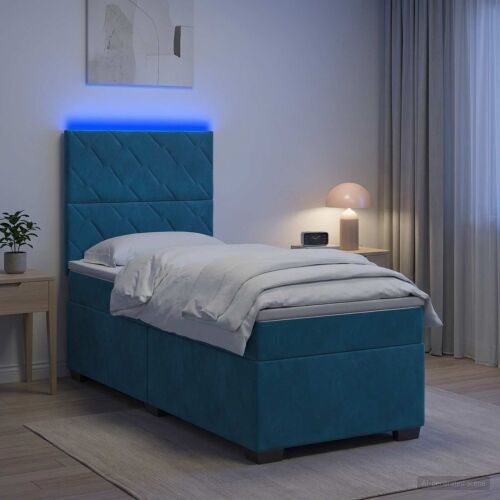 Boxspring krevet s madracem Plava 90 x 200 cm Baršun - Plava 90 x 200 cm Dizajn s rombovima Cijena