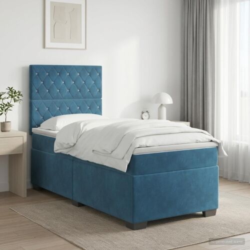 Boxspring krevet s madracem Plava 100 x 200 cm Baršun - Plava 100 x 200 cm Kristal s dugmadima Cijena