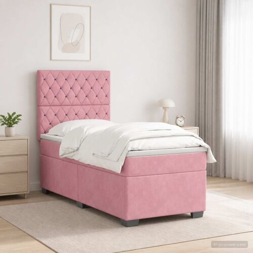 Boxspring krevet s madracem Ružičasta 100 x 200 cm Baršun - Ružičasta 100 x 200 cm Kristal s dugmadima Cijena