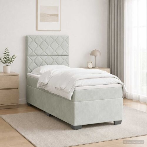 Boxspring krevet s madracem Svjetlosiva 100 x 200 cm Baršun - Svjetlosiva 100 x 200 cm Dizajn s rombovima Cijena