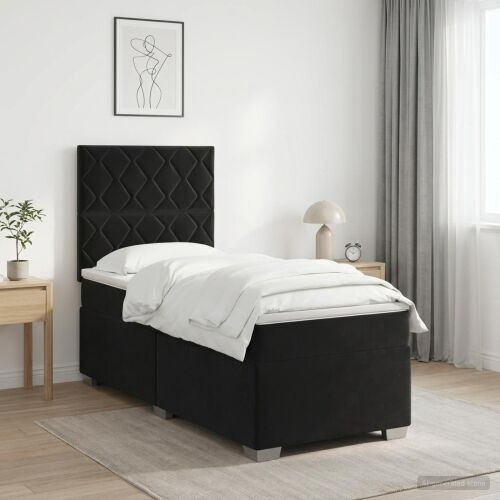 Boxspring krevet s madracem Crna 100 x 200 cm Baršun - Crna 100 x 200 cm Dizajn s rombovima Cijena