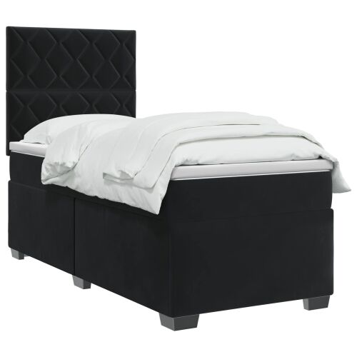 Boxspring krevet s madracem Crna 100 x 200 cm Baršun - Crna 100 x 200 cm Dizajn s rombovima Cijena