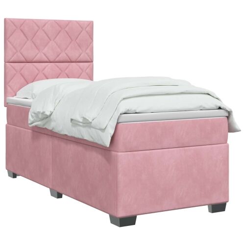 Boxspring krevet s madracem Ružičasta 100 x 200 cm Baršun - Ružičasta 100 x 200 cm Dizajn s rombovima Cijena