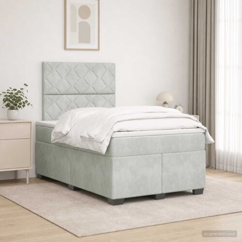 Boxspring krevet s madracem Svjetlosiva 120 x 190 cm Baršun - Svjetlosiva 120 x 190 cm Dizajn s rombovima Cijena