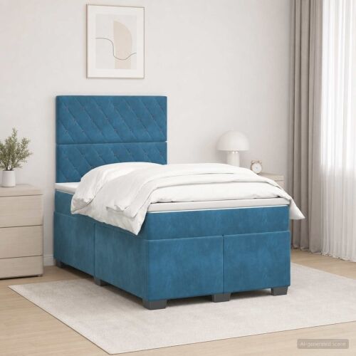 Boxspring krevet s madracem Plava 120 x 200 cm Baršun - Plava 120 x 200 cm Kristal s dugmadima Cijena