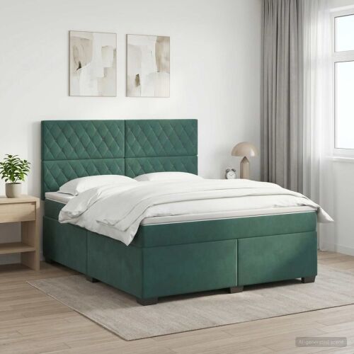 Boxspring krevet s madracem Tamnozelena 140 x 190 cm Baršun - Tamnozelena 140 x 190 cm Kristal s dugmadima Cijena