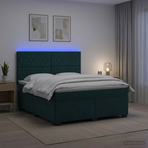 Boxspring krevet s madracem Tamnozelena 140 x 190 cm Baršun - Tamnozelena 140 x 190 cm Kristal s dugmadima Cijena
