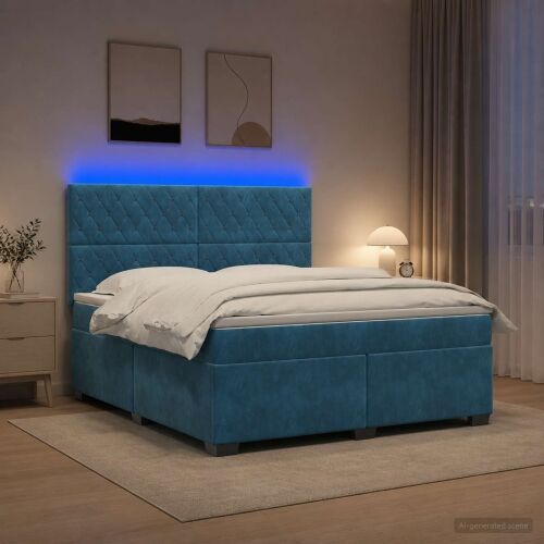 Boxspring krevet s madracem Plava 140 x 190 cm Baršun - Plava 140 x 190 cm Kristal s dugmadima Cijena