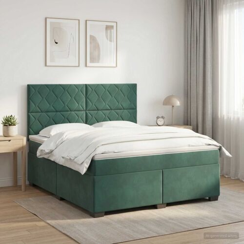 Boxspring krevet s madracem Tamnozelena 140 x 200 cm Baršun - Tamnozelena 140 x 200 cm Dizajn s rombovima Cijena