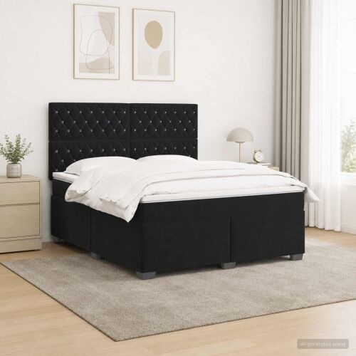 Boxspring krevet s madracem Crna 160 x 200 cm Baršun - Crna 160 x 200 cm Kristal s dugmadima Cijena
