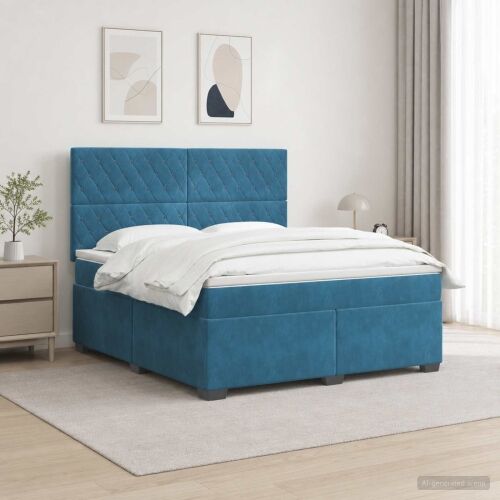 Boxspring krevet s madracem Plava 160 x 200 cm Baršun - Plava 160 x 200 cm Kristal s dugmadima Cijena