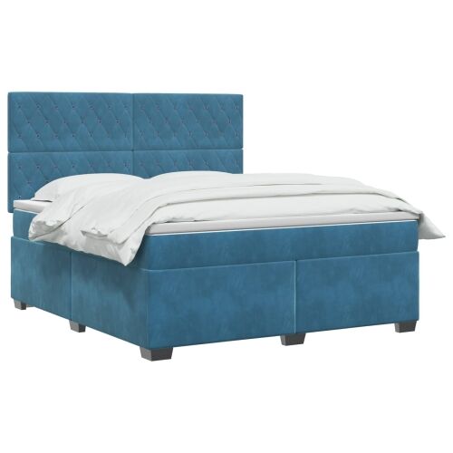 Boxspring krevet s madracem Plava 160 x 200 cm Baršun - Plava 160 x 200 cm Kristal s dugmadima Cijena