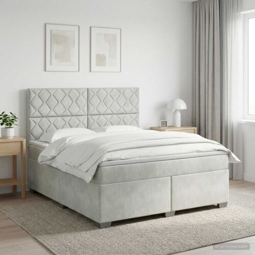 Boxspring krevet s madracem Svjetlosiva 160 x 200 cm Baršun - Svjetlosiva 160 x 200 cm Dizajn s rombovima Cijena