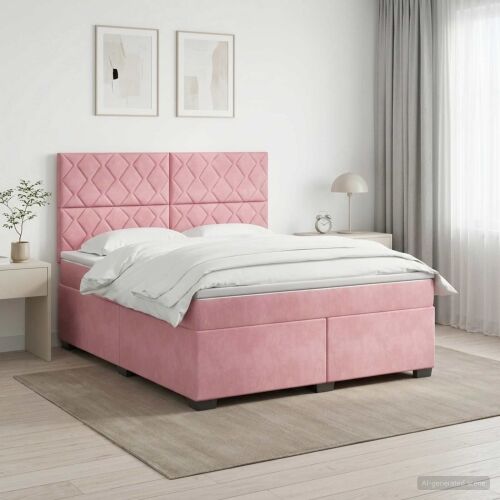 Boxspring krevet s madracem Ružičasta 160 x 200 cm Baršun - Ružičasta 160 x 200 cm Dizajn s rombovima Cijena