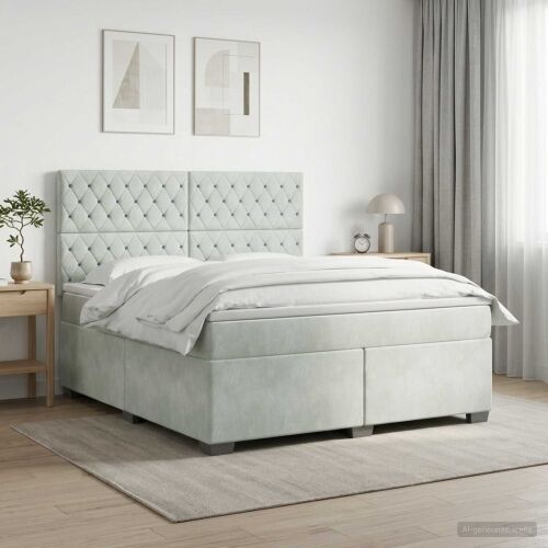 Boxspring krevet s madracem Svjetlosiva 180 x 200 cm Baršun - Svjetlosiva 180 x 200 cm Kristal s dugmadima Cijena