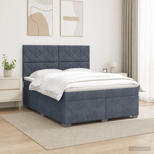 Boxspring krevet s madracem Tamnosiva 180 x 200 cm Baršun - Tamnosiva 180 x 200 cm Dizajn s rombovima Cijena
