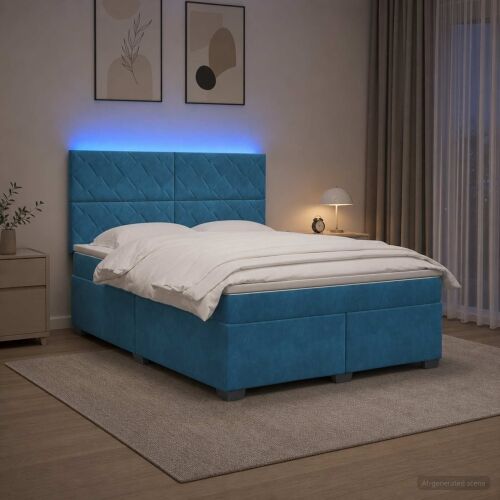 Boxspring krevet s madracem Plava 180 x 200 cm Baršun - Plava 180 x 200 cm Dizajn s rombovima Cijena