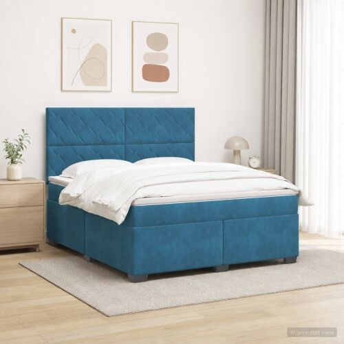 Boxspring krevet s madracem Plava 180 x 200 cm Baršun - Plava 180 x 200 cm Dizajn s rombovima Cijena