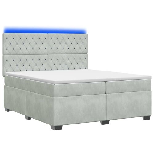 Boxspring krevet s madracem Svjetlosiva 200 x 200 cm Baršun - Svjetlosiva 200 x 200 cm Kristal s dugmadima Cijena